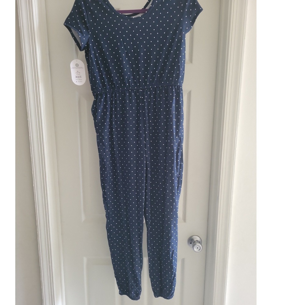 Wonder Nation Girls Navy Blue Polka Dot Jumpsuit XL 14-16 NWT - Picture 4 of 8